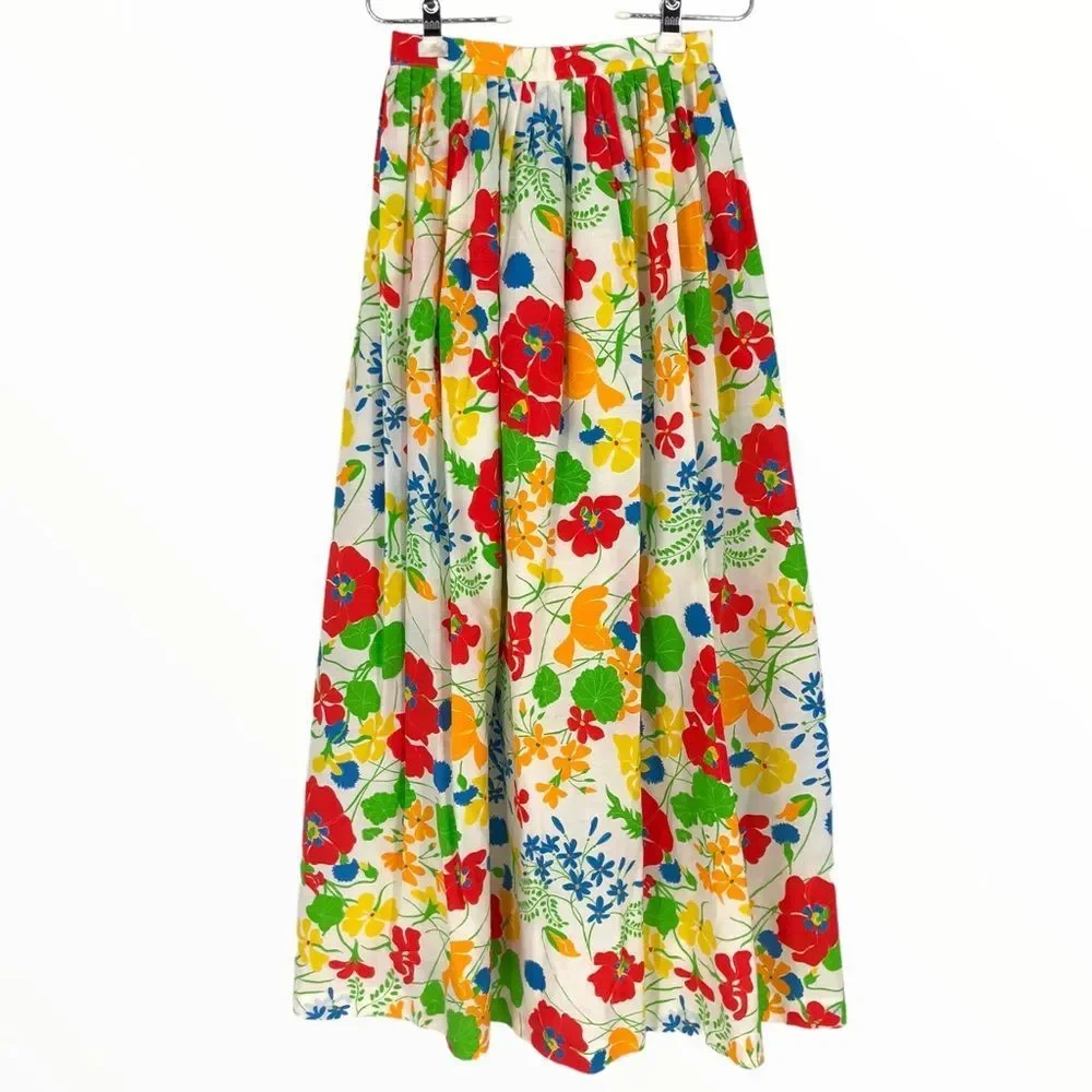 70’s Vintage Adelaar Bold Multicolor Floral Full Maxi Skirt - Picture 1 of 11